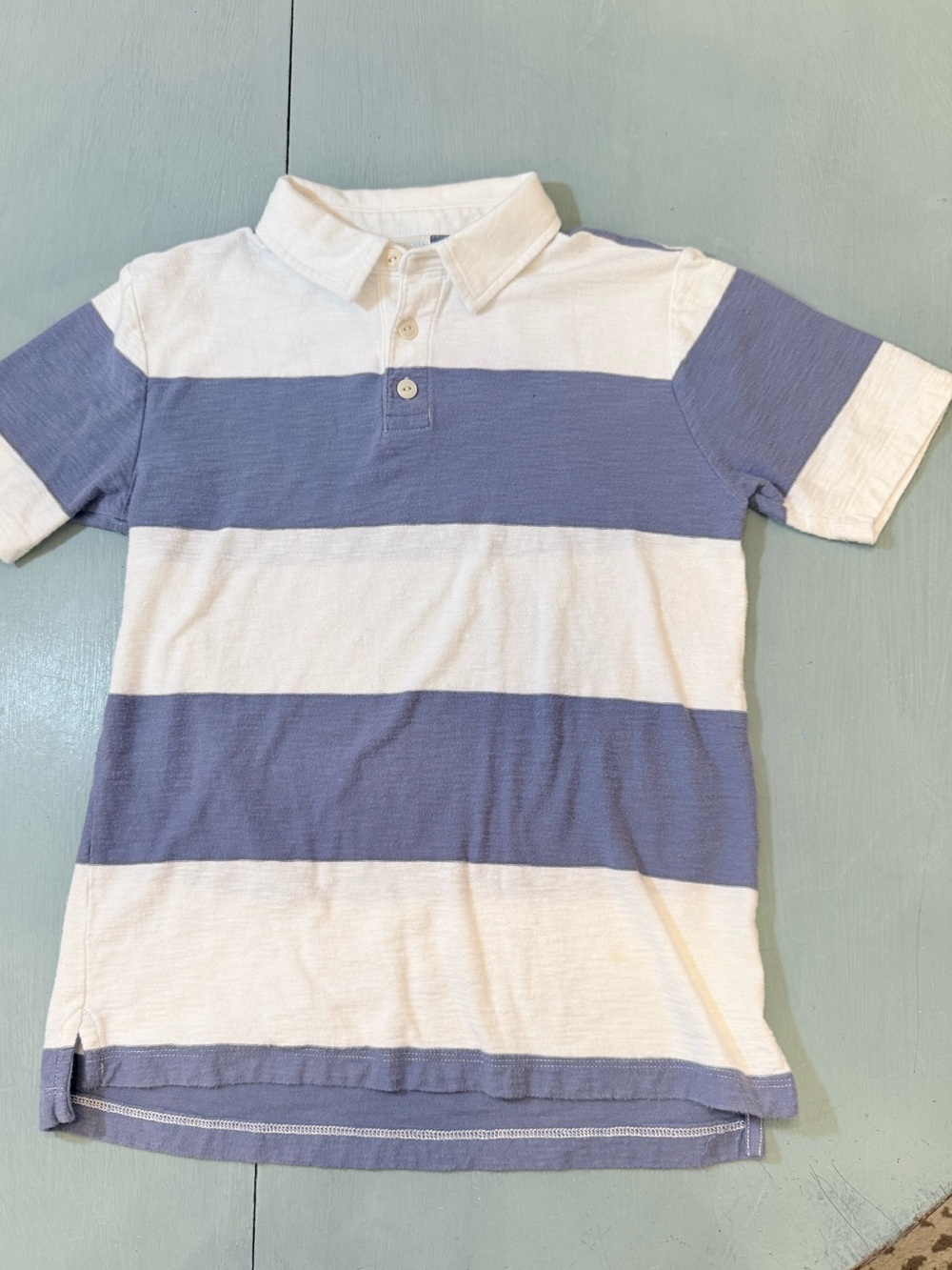 Crewcuts Boys' Wide Stripe Polo - White & Light Blue